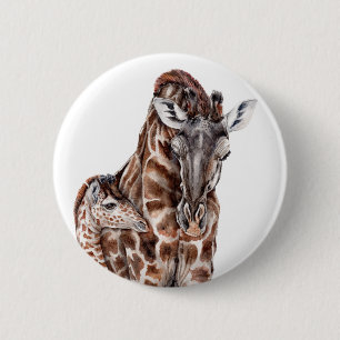 Mother Giraffe with Baby Giraffe 6 Cm Round Badge