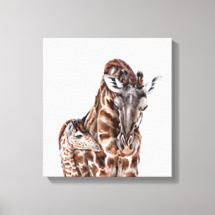 Mother Giraffe with Baby Giraffe Canvas Print