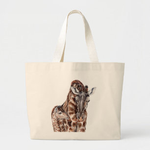 Mother Giraffe with Baby Giraffe Large Tote Bag