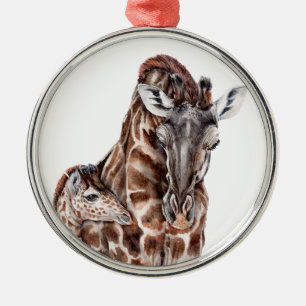 Mother Giraffe with Baby Giraffe Metal Tree Decoration