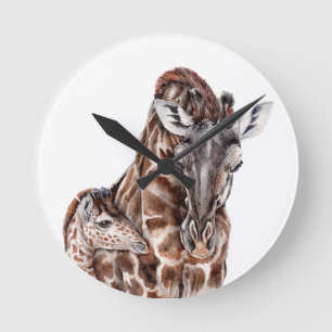 Mother Giraffe with Baby Giraffe Round Clock