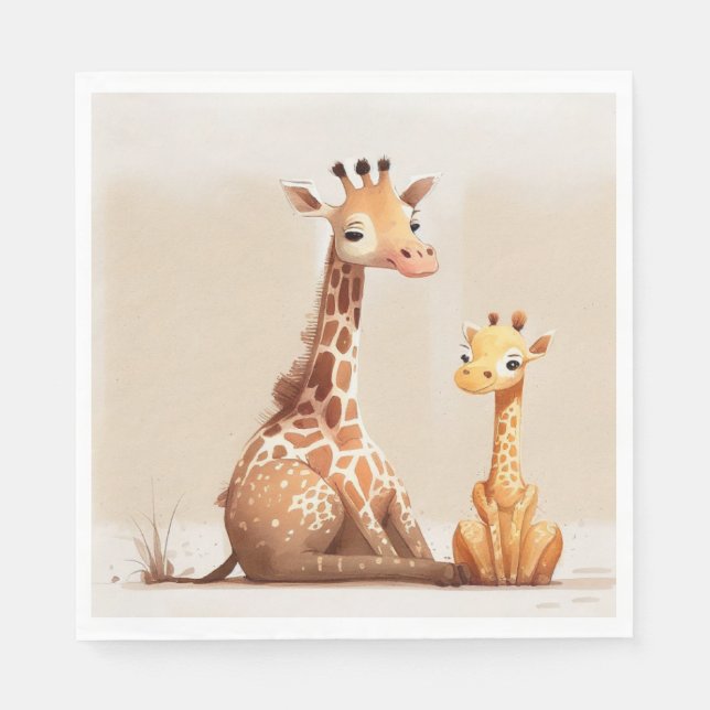 Mother Giraffe With Baby In Watercolor Napkin (Front)