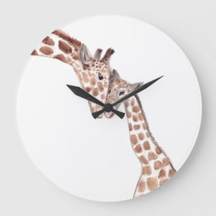 Mother giraffe with baby large clock