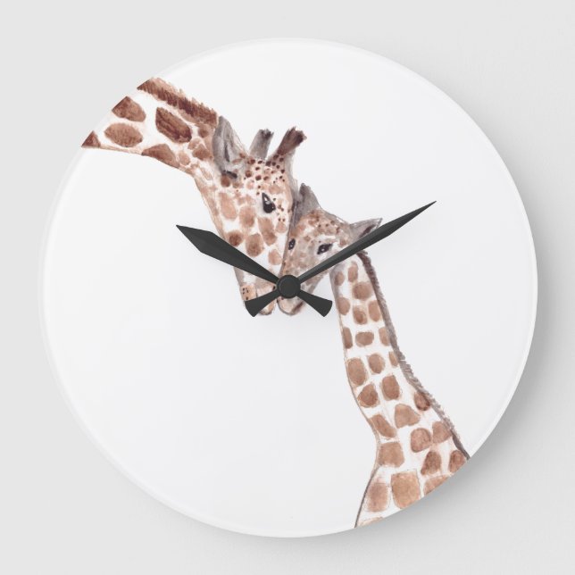Mother giraffe with baby  large clock (Front)