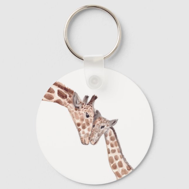 Mother giraffe with baby Safari wild animal cute Key Ring (Front)