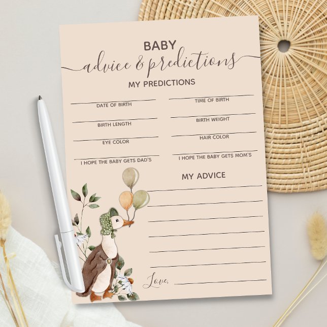 Mother Goose Baby Shower Advice & Predictions Card (Creator Uploaded)