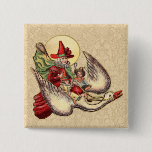 Mother Goose Child Antique Illustration 15 Cm Square Badge