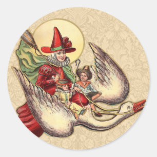 Mother Goose Child Antique Illustration Classic Round Sticker