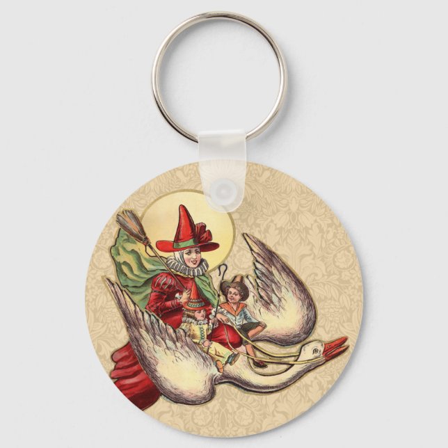 Mother Goose Child Antique Illustration Key Ring (Front)