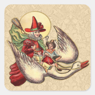 Mother Goose Child Antique Illustration Square Sticker
