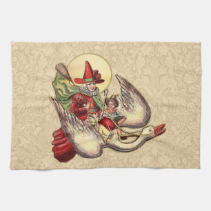 Mother Goose Child Antique Illustration Tea Towel