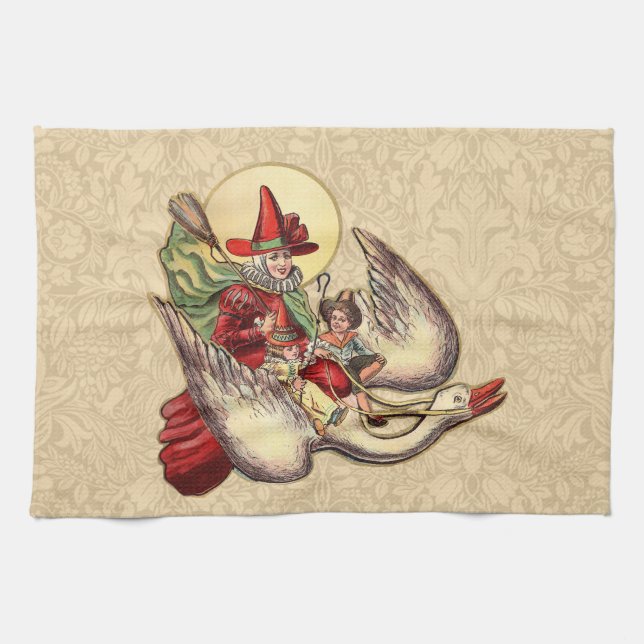 Mother Goose Child Antique Illustration Tea Towel (Horizontal)