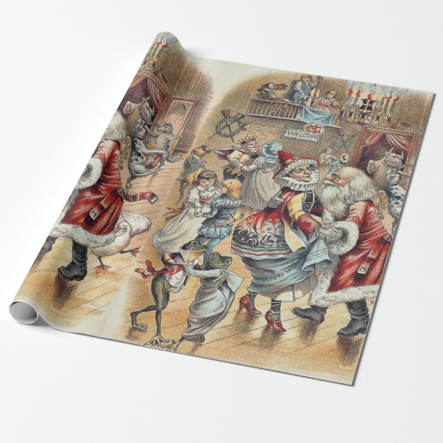 Mother Goose Dancing with Santa Claus Wrapping Paper (Unrolled)
