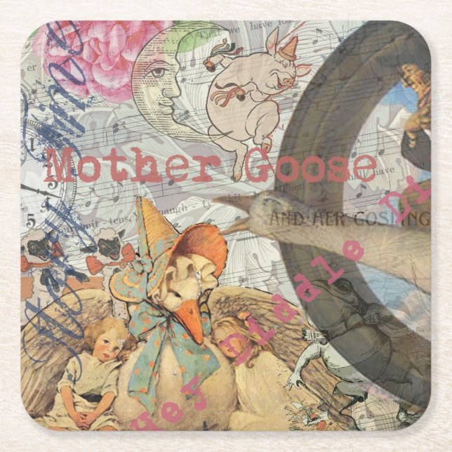 Mother Goose Nursery Rhyme Fairy Tale Square Paper Coaster (Front)