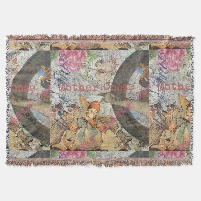 Mother Goose Nursery Rhyme Fairy Tale Throw Blanket (Front)