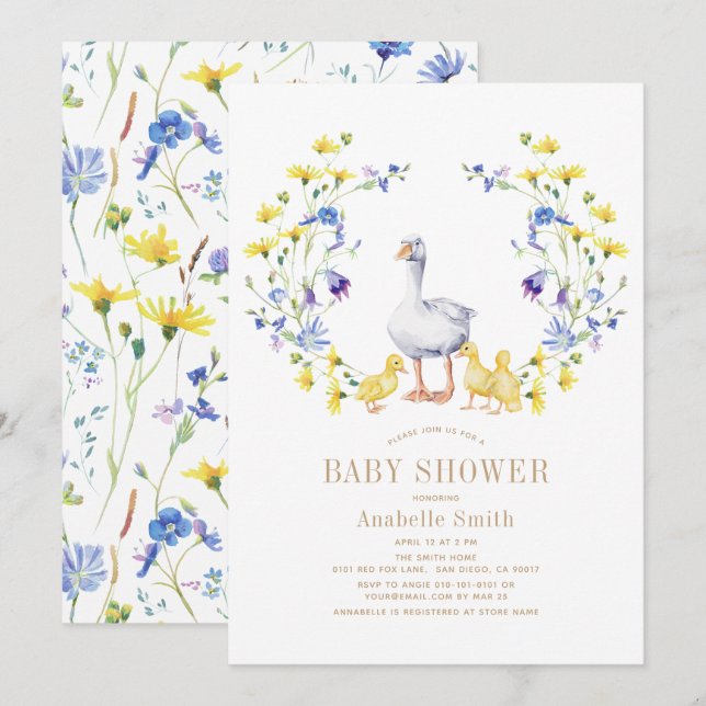 Mother Goose Nursery Rhyme Floral Girl Baby Shower Invitation (Front/Back)