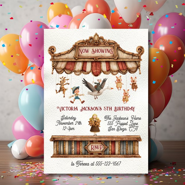 Mother Goose Puppet Show Birthday Party Invitation (Creator Uploaded)