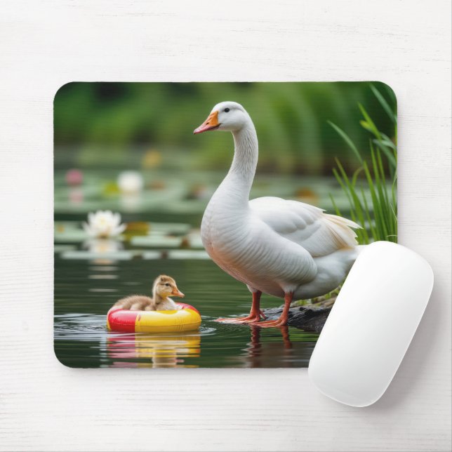 Mother Goose With Baby Gosling Mouse Mat (With Mouse)