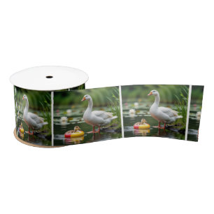Mother Goose With Baby Gosling Satin Ribbon