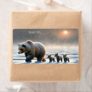 Mother Grizzly Baby Bear Cubs Frozen Arctic Tundra