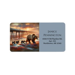 Mother Grizzly Baby Bear Cubs Oil Pipeline Label