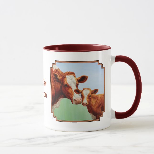 Mother Guernsey Cow and Cute Calf Mug (Right)