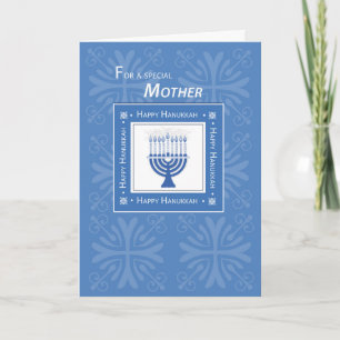 Mother Hanukkah Wishes Blue Menorah Holiday Card