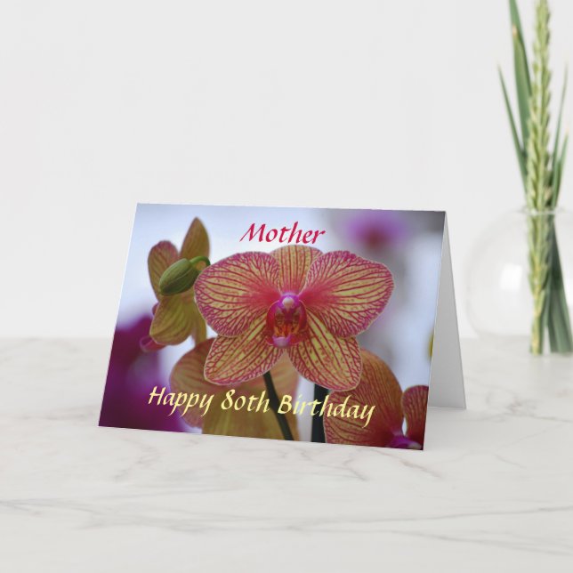 Mother Happy 80th Birthday Phalaenopsis Orchid Card (Front)