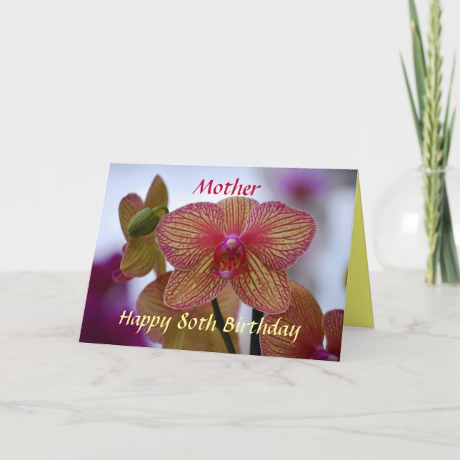 Mother Happy 80th Birthday Phalaenopsis Orchid Card (Front)