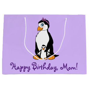 Mother Happy Birthday Penguin and Chick Large Gift Bag
