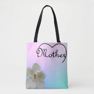 Mother heart and magnolia on pastel tote bag