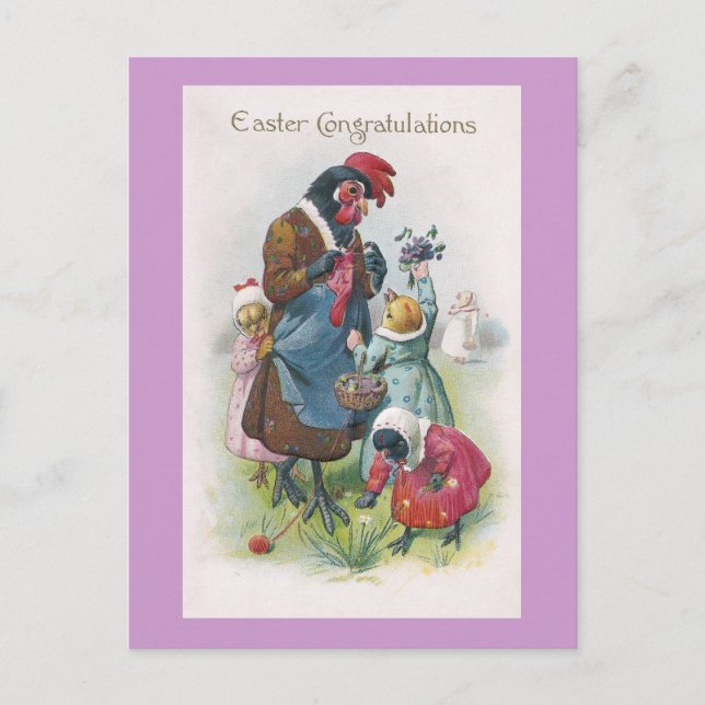Mother Hen and Chicks Vintage Easter Holiday Postcard (Front)