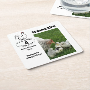 Mother Hen Best Momma Ever Photo Name Square Paper Coaster