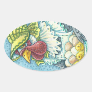 Mother Hen, Eggs & Chicks STICKERS Oval, Sheet