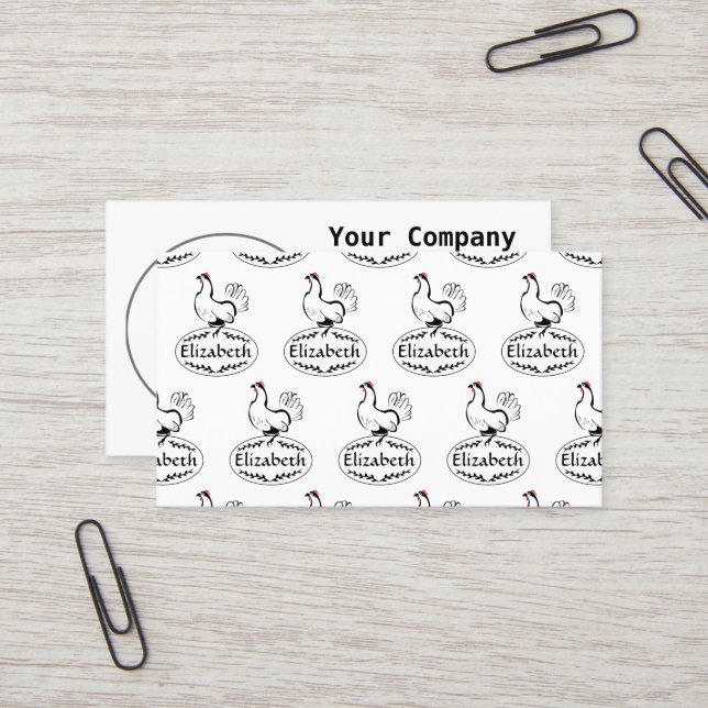 Mother Hen Nesting on Monogram Egg Business Card (Front/Back In Situ)