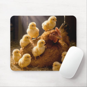 Mother Hen with Baby Chicks in Barn Mouse Mat
