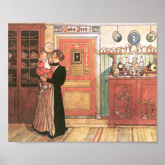 Mother Holding Baby in the Kitchen Poster (Front)