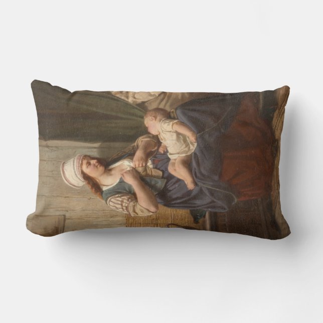 Mother Holding Her Child (by Rudolf Jordan) Lumbar Cushion (Front)