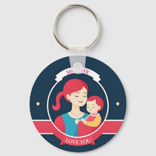 Mother Holding Her Child With Care Key Ring