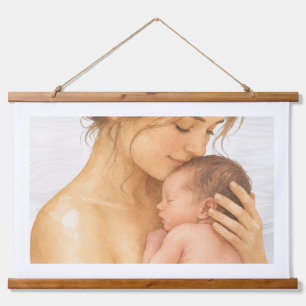 Mother Holding Newborn Baby Watercolor Wall Hangin Hanging Tapestry