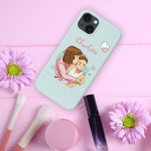 Mother Hugging Daughter Pink Hearts Case-Mate iPhone Case