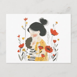 Mother Hugging her Son Asian Chinese Japanese Postcard