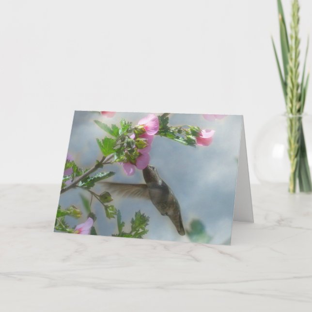 Mother Hummingbird and Flower Happy Birthday Card (Front)