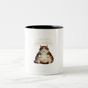 Mother, I Am But Skin and Bones – Funny Chubby Cat Two-Tone Coffee Mug