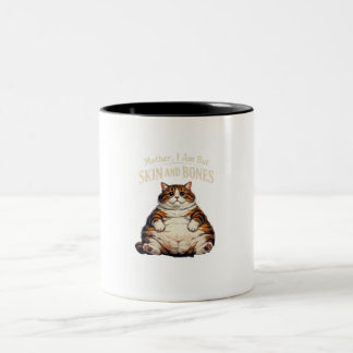 Mother, I Am But Skin and Bones – Funny Chubby Cat Two-Tone Coffee Mug
