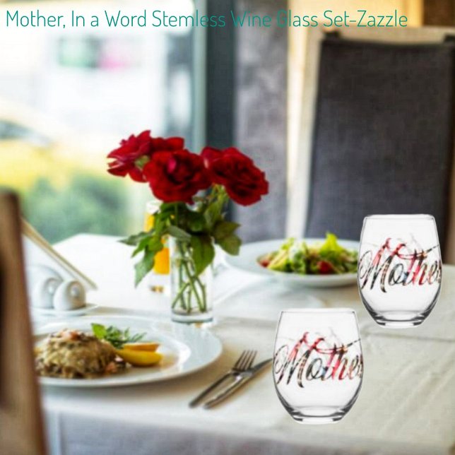 Mother, In a Word Drinkware Set Stemless Wine Glass (Creator Uploaded)
