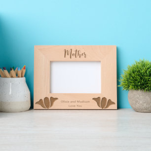 Mother in Cursive Script Children's Names Flowers Etched Frames