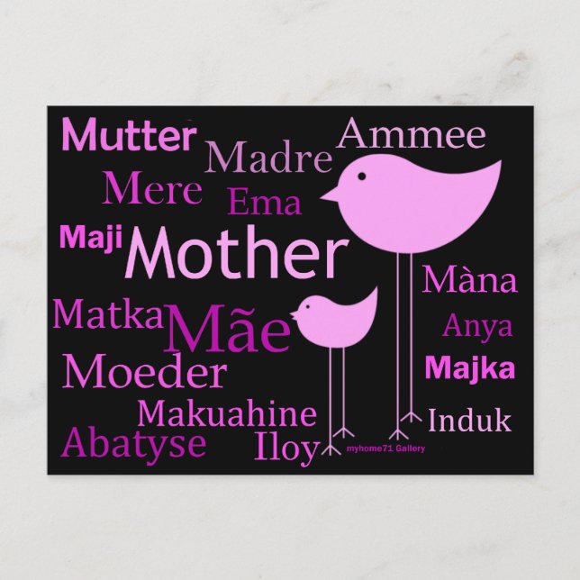 Mother in different languages postcard (Front)
