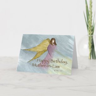 Mother-in-Law, Angel Birthday Blue Card