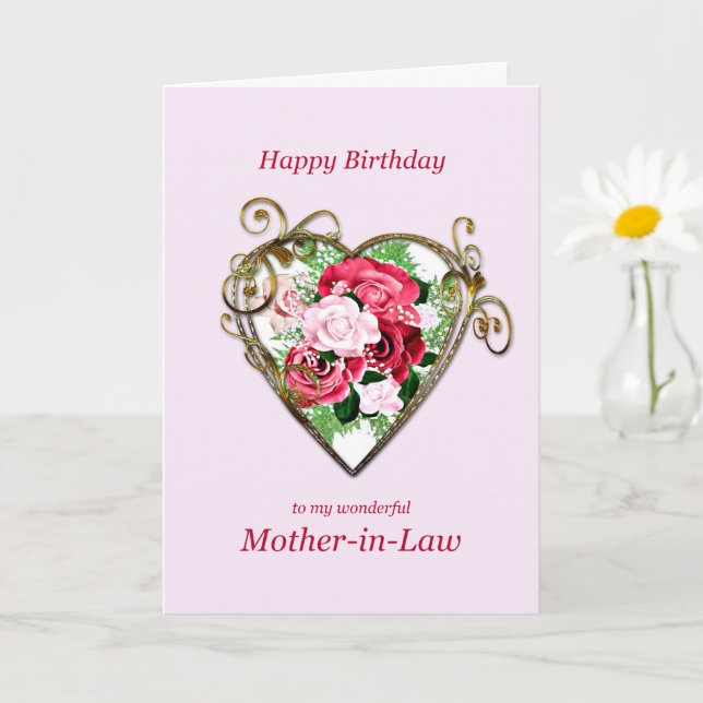 Mother-in-Law Birthday Antique Painted Roses Card (Small Plant)